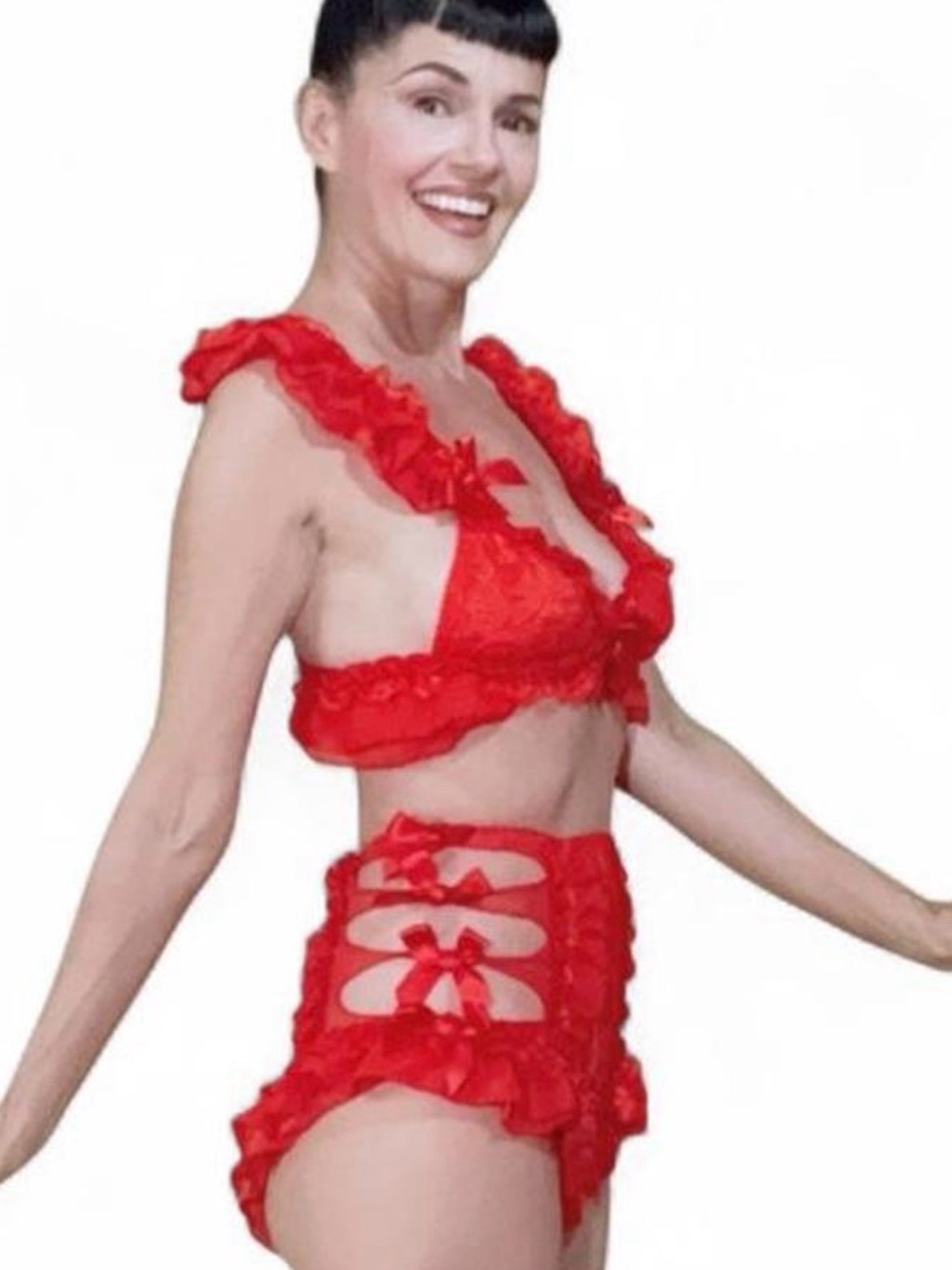 Dolls Kill Red Ruffled Lace Bra & High-Waist Panty Set